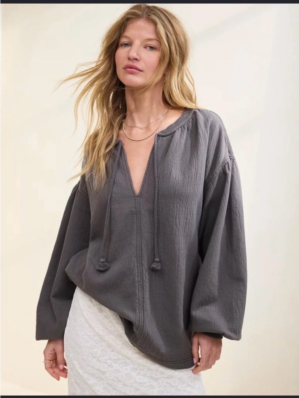 NWT Aerie Easy Street Sweatshirt Pullover Gray  Balloon Sleeve NWT S